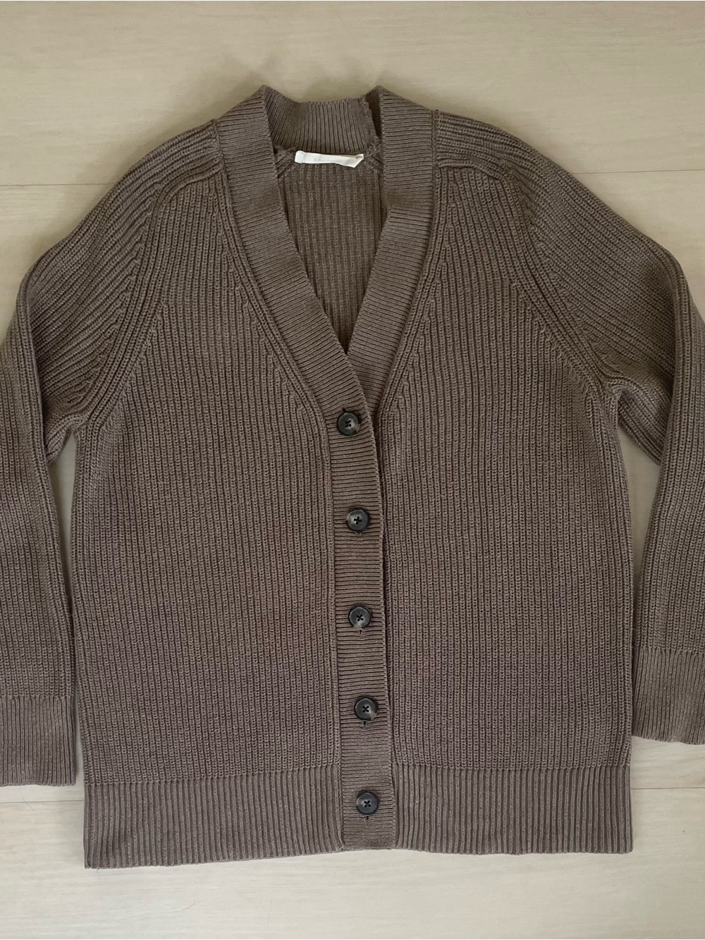 Everlane Ribbed Knit Cotton V Neck Button Cardigan Sweater Womens Small S Taupe